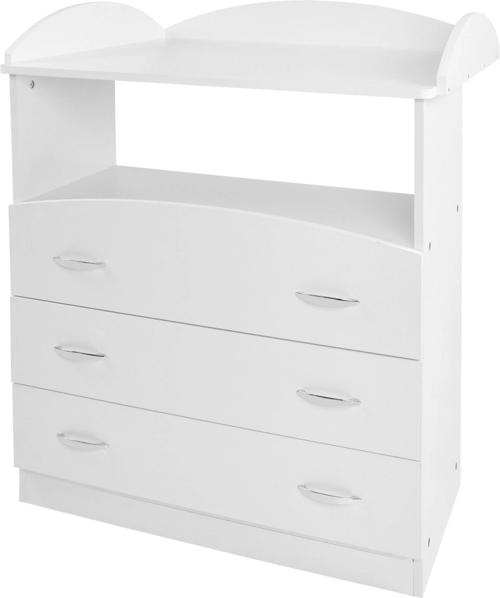 GoodVibes - Ruime Babycommode Met 3 Grote Laden En Compartiment - 85x71x96 Cm - Wit - Afbeelding 2