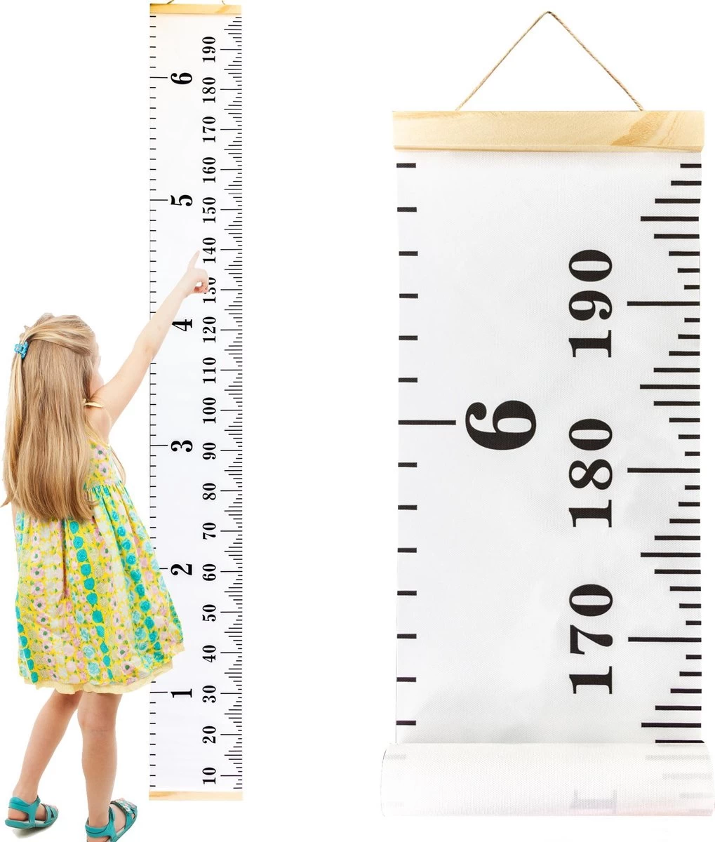 Frummel Groeimeter Hout & Canvas Blanco - Kinderkamer Decoratie | Babykameraccessoires | Wanddecoratie | Kraamcadeau | Kinderkamer Decoratie |Babykamer Accessoires