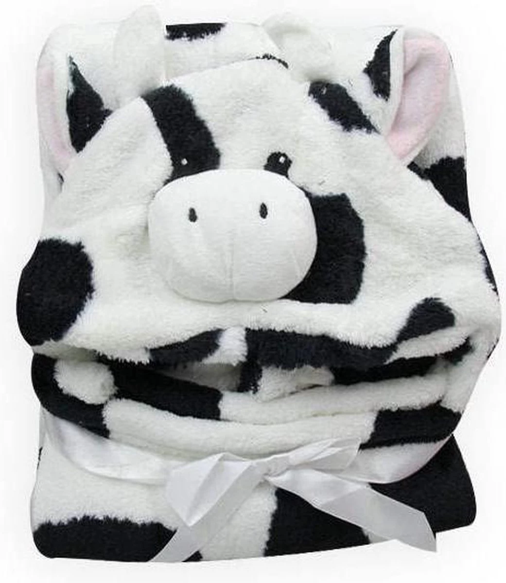 Multifunctionele Baby Fleecedeken Met Capuchon Stoere Koe! | Badcape Baby En Peuters | Deken Kinderen | Wikkeldeken | Dekentje Baby & Peuter 0-3 Jaar | Babydeken | Kraamcadeau | Babycape | Fleece Deken | Kraam | Maxi Cosi Deken | Dier | Doek - Afbeelding 2
