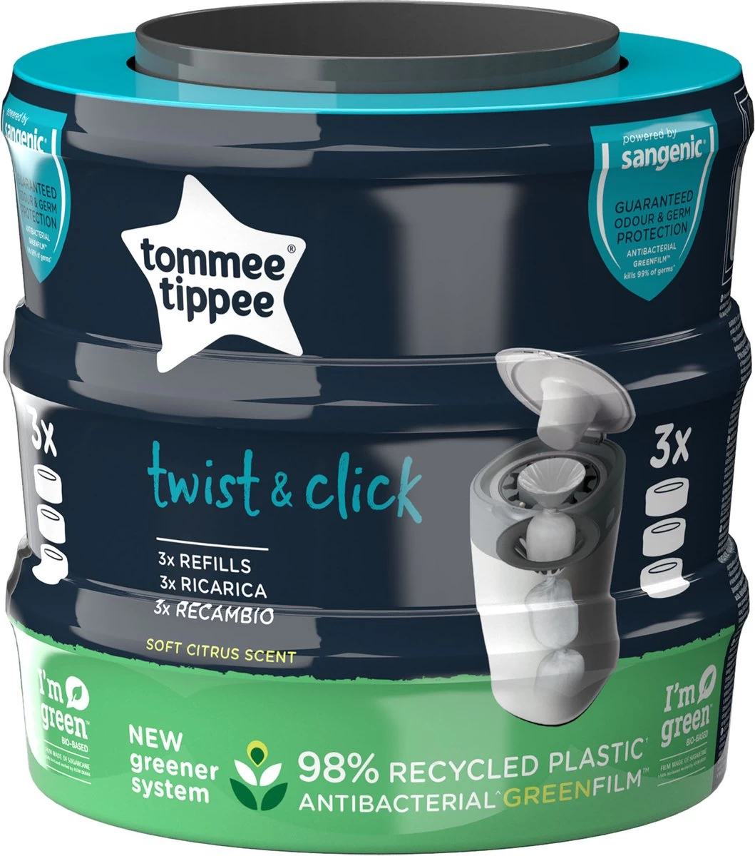 Tommee Tippee Twist & Click Milieuvriendelijke Luieremmer Navulling - Duurzaam Geproduceerde Greenfilm - 3 Stuks - Afbeelding 7