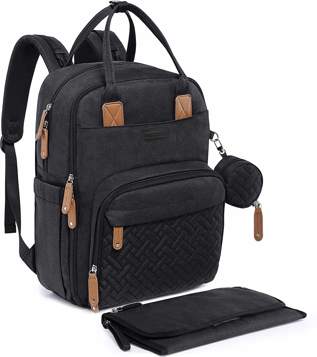 Luiertas Rugzak - Incl. Buggy / Kinderwagen Haken En Verschoningsmat - Complete Set - Zwart Van Zedar