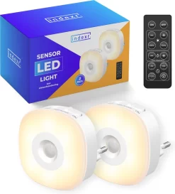 LED Nachtlampje Stopcontact Met Bewegingssensor - Incl. Afstandsbediening - 2-PACK - Voor Volwassenen En Kinderen - Stekkerlamp Dimbaar - Warm Wit