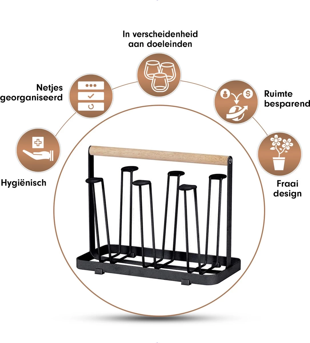 Flessenrek - Droogrek Babyfles - Flessen Rek Baby - Flessendroogrek - Afdruiprek - Afwasrek - Flessenrekje - Lekbak - Égouttoir - Zwart Met Houten Handvat - Vetalo - Afbeelding 8