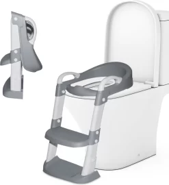 Merkloos Levlo Goods WC Verkleiner – WC Verkleiner Met Trapje – Toilettrainer – Verstelbaar – Incl. Handvaten - Grijs