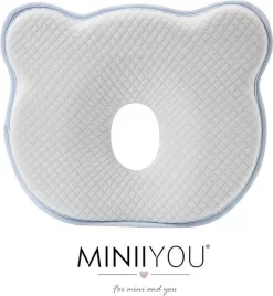 MINIIYOU® Orthopedisch Baby Hoofdkussen - Blauw - Plat Hoofd - Katoen - Traagschuim Vulling