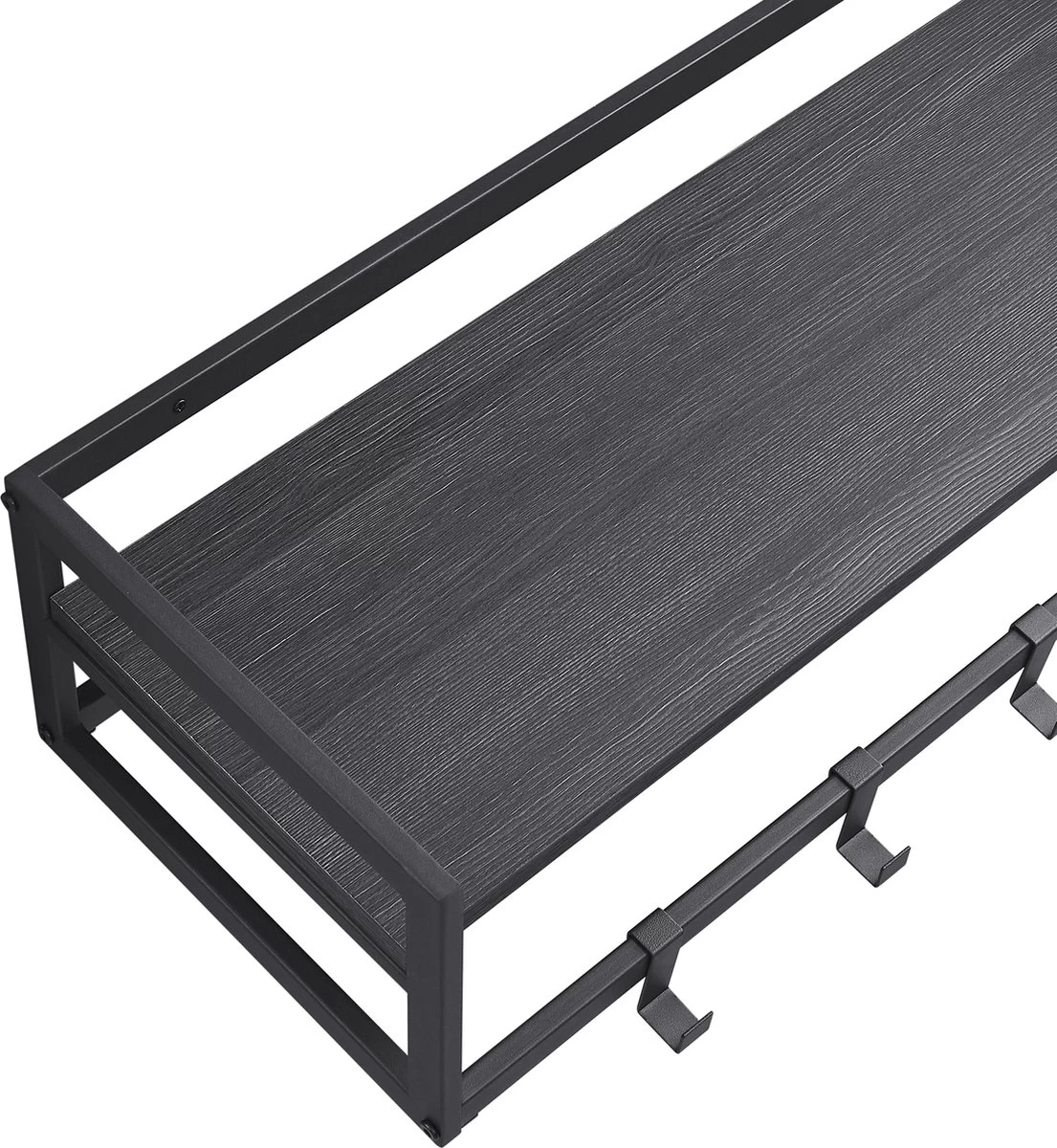 MIRA Home - Industriële Wandkapstok Met Legplank En 6 Haken - Zwart - 80cm Breed - Afbeelding 3
