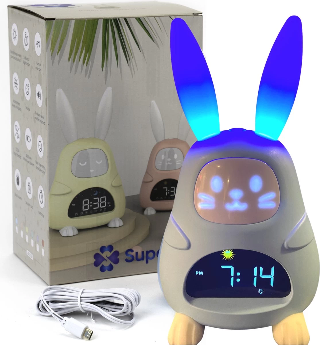 Superity Konijn - Slaaptrainer - Kinderwekker En Nachtlampje Voor Kinderen - Kinderwekker Digitaal - Digitale Wekker - Nachtlamp - Slaapwekker - Afbeelding 10