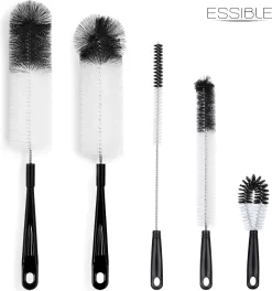 ESSIBLE Flessenborstel - Flessenrager - Schoonmaakborstel - Flessenreiniger - 5 Stuks - Kras- En BPA Vrij - Geschikt Voor Alle Oppervlakken - Zwart