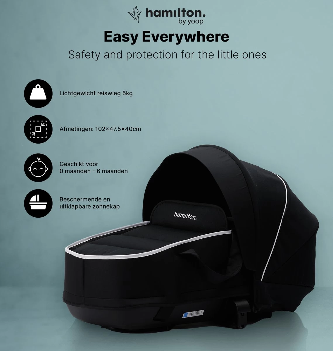 Hamilton By Yoop S1 Plus Buggy Met Monteerbare Premium Wieg – Nieuwer En Hoger 2023 Model - Stroller Met One Hand Folding Technologie – Zwart/Antraciet - Licht, Verstelbaar, Wendbaar - Geschikt Van 0 Maanden Tot 4 Jaar - Afbeelding 6