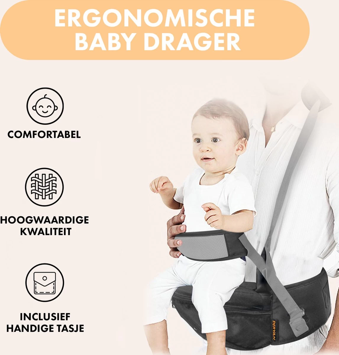 Deryan Pack Light Luxe Heupdrager - Ergonomische Draagzak + Opbergvakjes Grijs - Afbeelding 9