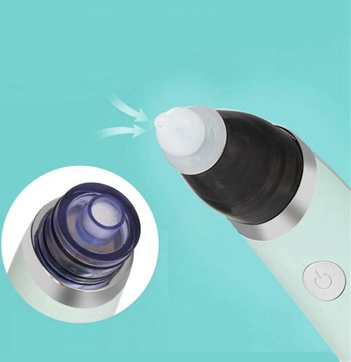 A&K Elektrische Oplaadbare Neuspeer Voor Baby En Kinderen - Inclusief Oplader, Handleiding En Batterijen - Hygiënische Neusreiniger - Baby Aspirator - Neuszuiger - Baby Neuspompje - Toetenveger - Snoetenpoetser - Mintgroen - Neusspoeler - Afbeelding 4