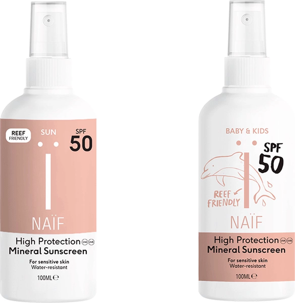 Naïf Zonnebrand Spray SPF50 Volwassenen & Zonnebrand Spray SPF50 Voor Baby En Kind – 100ml – Met Natuurlijke Ingrediënten