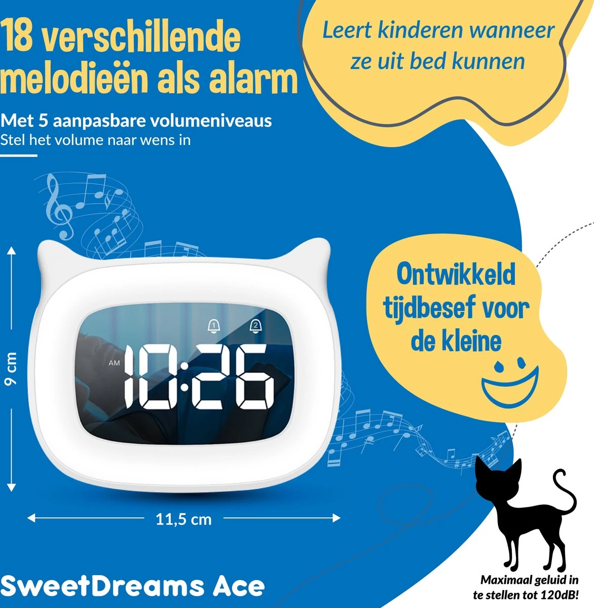 SweetDreams™ Ace Zwart Slaaptrainer Kinderen – Slaapwekker Met 18 Liedjes - Wake Up Light – Kinderwekker - Nachtlamp Dimfunctie – Lichtwekker - Tijdloos Design - Nightlight – 2023 Model - Afbeelding 4