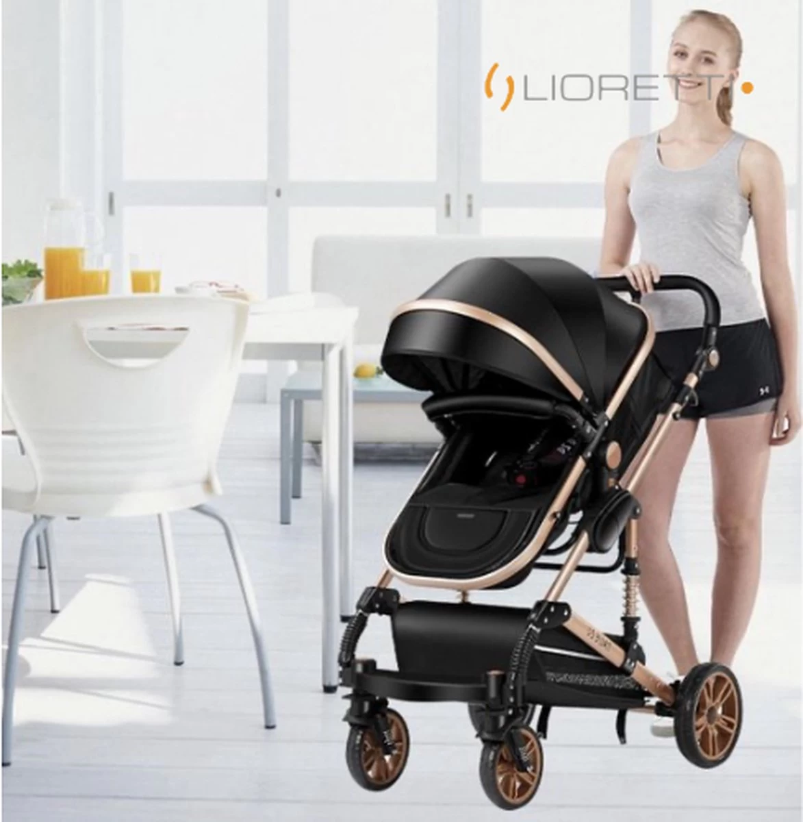 Merkloos Lioretti® Luxe Baby Buggy 3 In 1 | Baby Wagen | Kinderwagen Met Stoel En Wieg | Inklapbaar | Hoge Kwaliteit | Combi | Zwart - Afbeelding 6