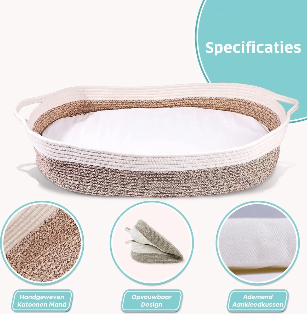 ADSafety - Luxe Verschoonmand - Incl. Matras En Hoes - Aankleedkussen - Mozes Mand - Babykamer - Commode - Babyshower - Beige - Afbeelding 4