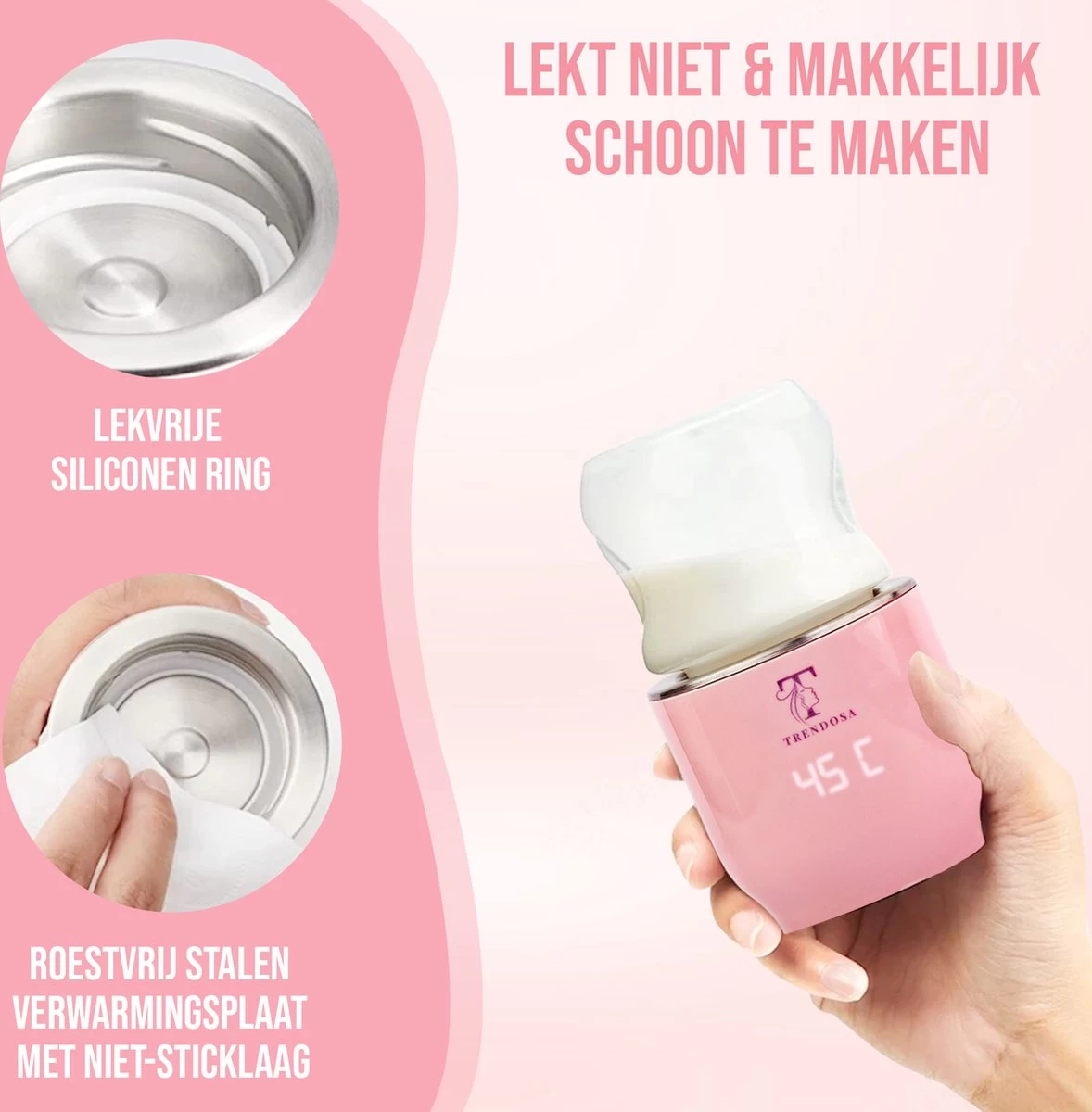 Trendosa Flessenwarmer Set - Draagbare Baby Flessenwarmer Voor Onderweg- Incl Speendoosje - Roze - Afbeelding 7