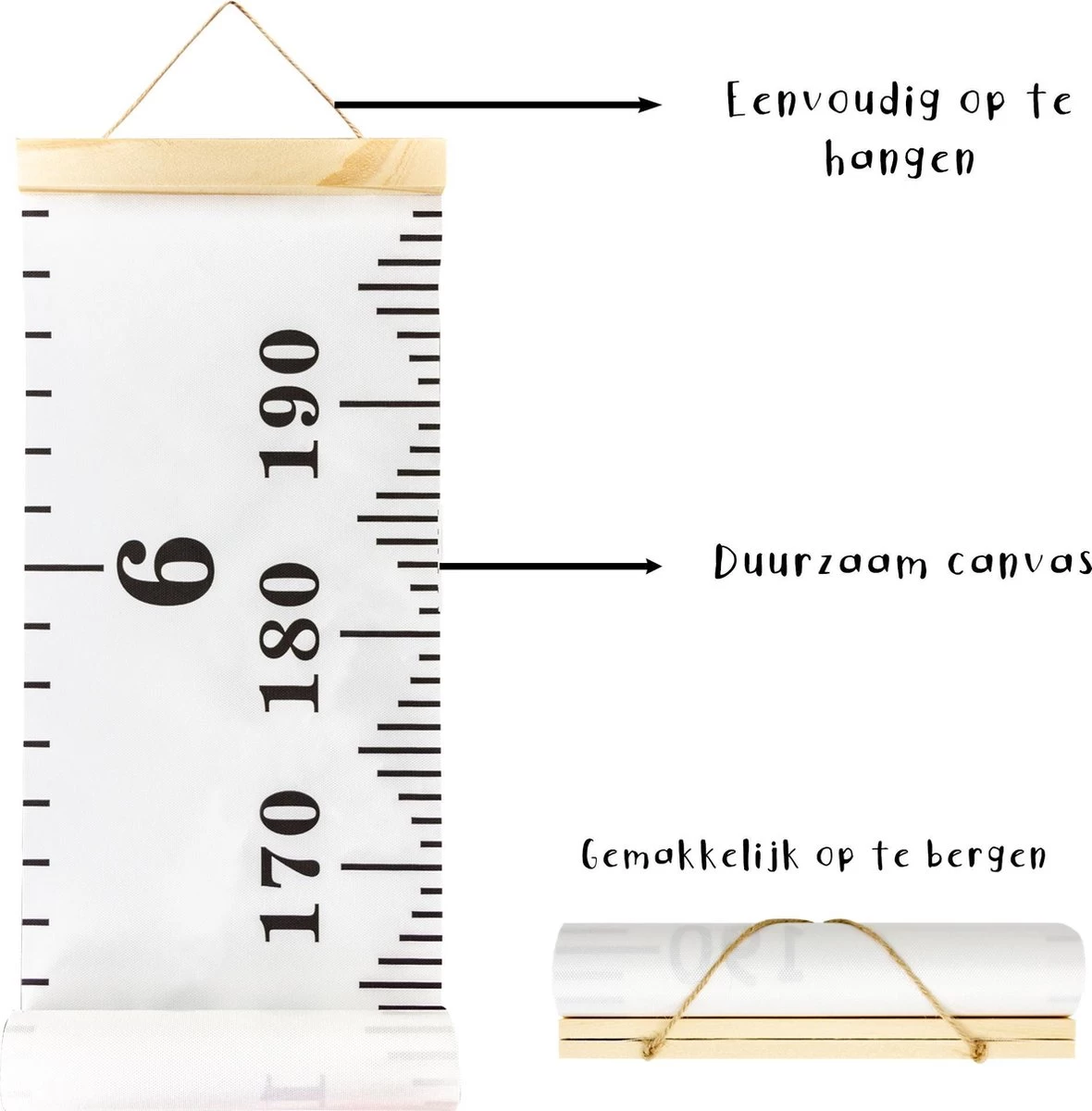 Frummel Groeimeter Hout & Canvas Blanco - Kinderkamer Decoratie | Babykameraccessoires | Wanddecoratie | Kraamcadeau | Kinderkamer Decoratie |Babykamer Accessoires - Afbeelding 4