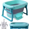K IKIDO Kinderbad - Baby Bad - Pasgeboren Badkuip - Babybadje - Opvouwbaar Babybad - Vouwbad - Mit Ophangpad & Badkruk - Blauw