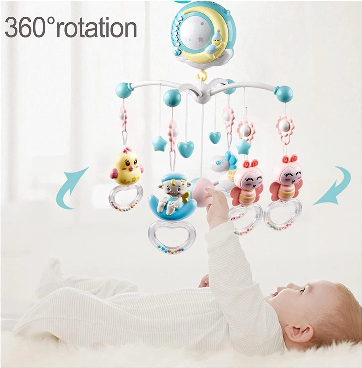 Baby Muzikale Wieg Mobiel, Alldo 360 ° Draaibare Mobiele Wieg Voor Baby's Met Muziek, Verlichting, Multifunctioneel Hangend Born Cot Toy Bedbel Speelgoed Met Afstandsbediening En Projectie - Afbeelding 2