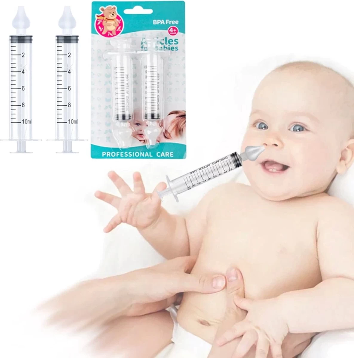 Merkloos Neus Reiniger Baby- Neusreiniger - Neuszuiger - Snotzuiger - Snotneus - Neusspuit - Spuit - Neuspomp Baby - Snotzuigers Babys - 2 Stuks - Afbeelding 2