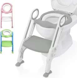 LifeGoods WC Verkleiner Met Trapje - Trainer Met Opstapje - 2 Tot 7 Jaar - Grijs/Wit