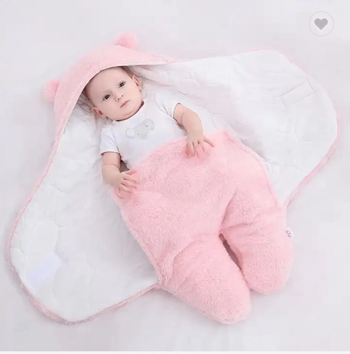 Fiory Baby Wikkeldoek Teddybeer| Inbakerdoek| Slaapzak| Zachte Vacht| Kinderwagen| Muts En Oortjes| Eerste Baby Maanden| Roze - Afbeelding 7