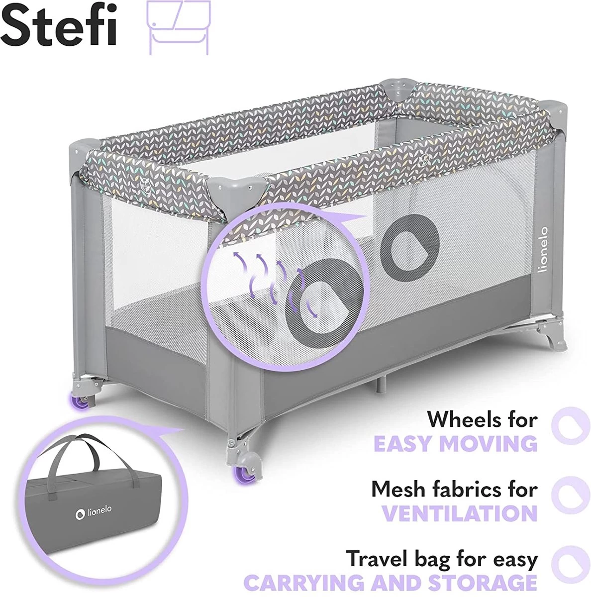 Lionelo Stefi - Campingbedje - 125x65cm - Tot 15kg - Transporttas - Afbeelding 5