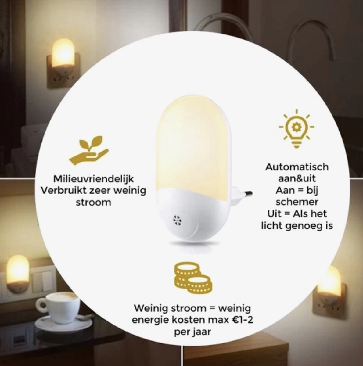 LED-nachtlampje Plug-in/stopcontact – Nachtlampje Met Dag En Nacht Sensor – Werkt Op Stroom – Warmlicht – Voor In De Baby/kinder Kamer - Afbeelding 6