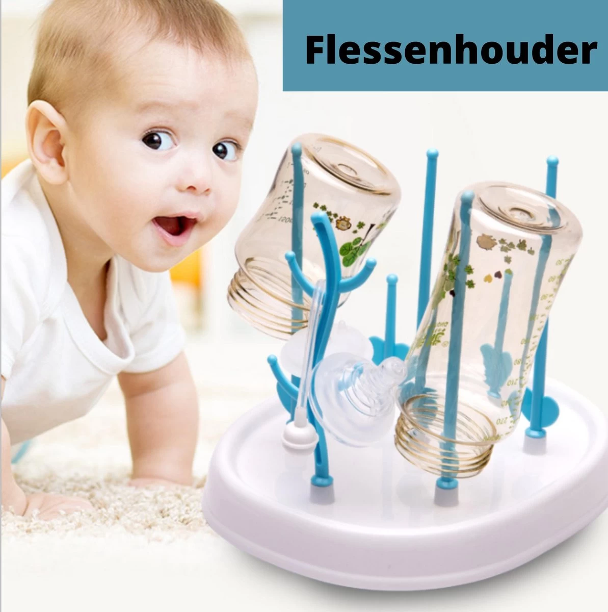 Merkloos Baby Flessen Droogrek - Afdruiprek Met Lekbak - Afwasrek - Baby Flesjes Droogrek - Flessenrek - Kraamcadeau - Baby Cadeau - Groen - Afbeelding 2