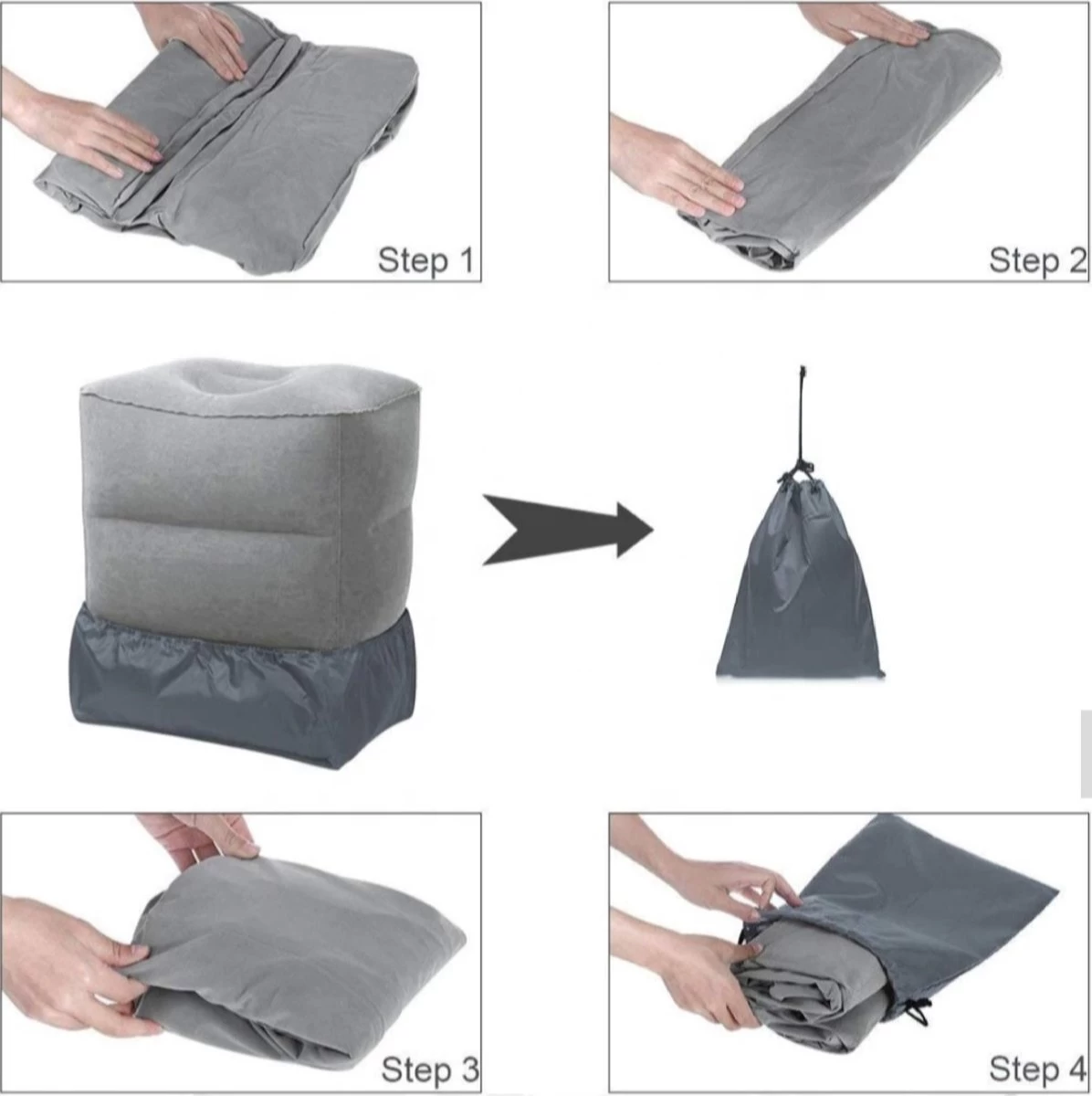 Merkloos Vliegtuigbedje - Voetkussen Opblaasbaar - Voetensteun - Voetenbankje - 3 Hoogte Standen - Reiskussen - Afbeelding 4