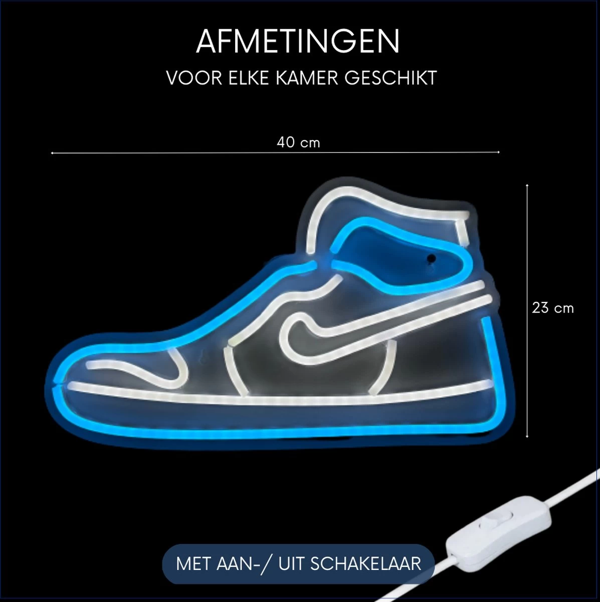ZoeZo - Neon LED Lamp Blauw - Wit - Air Jordan 1 - Sneaker - Decoratie - USB - Sfeerverlichting - Wandlamp - Nike - Afbeelding 3