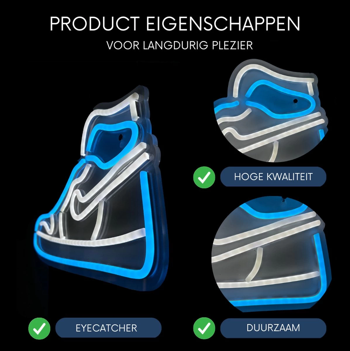 ZoeZo - Neon LED Lamp Blauw - Wit - Air Jordan 1 - Sneaker - Decoratie - USB - Sfeerverlichting - Wandlamp - Nike - Afbeelding 4