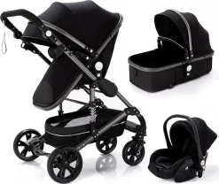 Luxe Kinderwagen 3 In 1 - Wandelwagen - Kinderwagen 3-in-1 Incl Autostoel - Kinderwagen Maxi Cosi – Buggy 3 In 1 - Newborn - Zwart