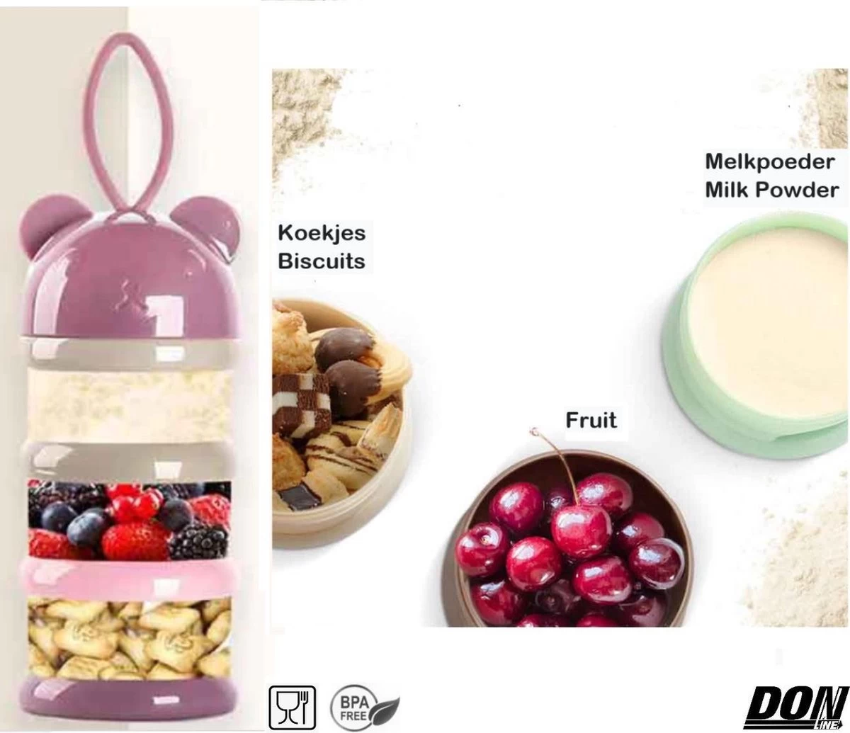Merkloos Roze Beer - Melkpoeder Doseerdoosje - Baby Melkpoedertoren - Poedertoren - Melkpoeder Toren - Babypoeder Bewaarbakje - Reisbox - Melkpoeder Dispenser - Melkpoeder Toren Baby - Baby Milk Powder Tower - Milk Powder Dispenser – PBA Vrij - Afbeelding 7