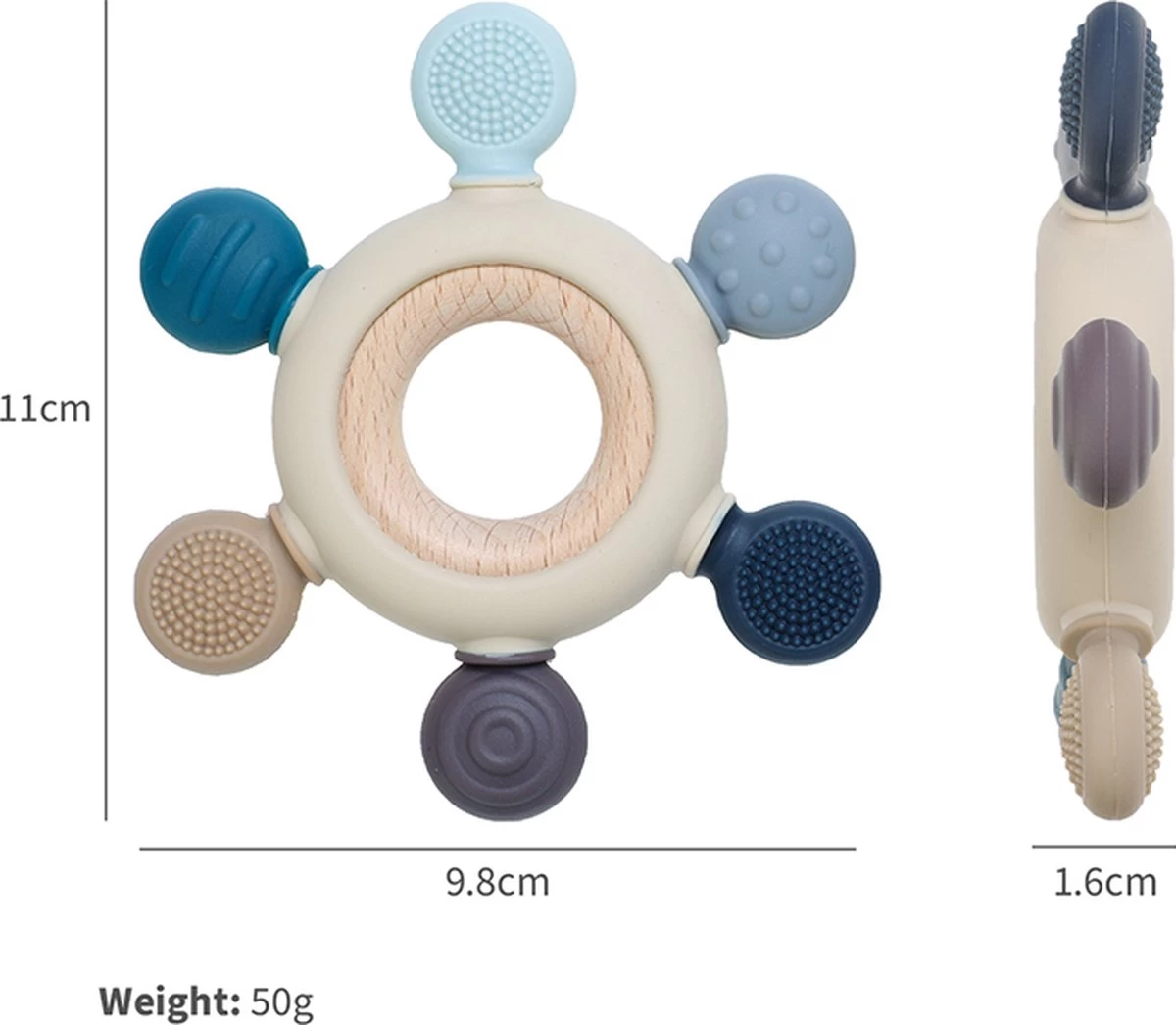 Merkloos Bijtring - Bijtspeelgoed - BPA Vrij - Siliconen - Baby Speelgoed - Blauw - Afbeelding 2