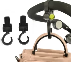 Baby Hangers Voor De Wandelwagen En Buggy + 2 Babylepels Cadeau - Nieuw In 2023 Met Verstevigde Draagbanden - 2 Stuks - De Flexibele Haken Draaien 360 Graden - Babytas Haak Voor Wandelwagen - 20 Kg Draagkracht