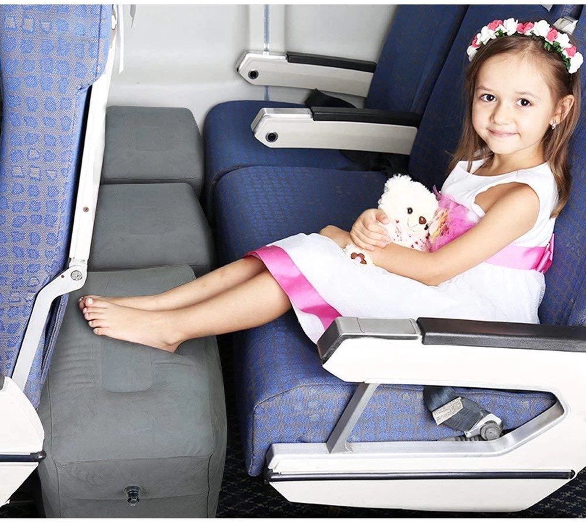 Vliegtuigbedje - Reiskussen - Voetensteun - Multifunctioneel Opblaasbaar Kussen Voor In Het Vliegtuig - Auto - Trein - Afbeelding 9
