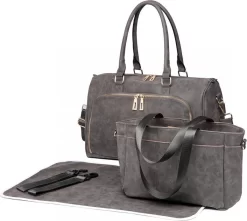 Miss Lulu Luier- En Verzorgingstas – Luiertas Set – Afneembare Draagtas - Duurzaam En Stijlvol – Grijs - Premium Kwaliteit - Grote Capaciteit - Unisex/Jongens/Meisjes (LT6638 GY)