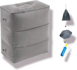 Merkloos Vliegtuigbedje - Voetkussen Opblaasbaar - Voetensteun - Voetenbankje - 3 Hoogte Standen - Reiskussen