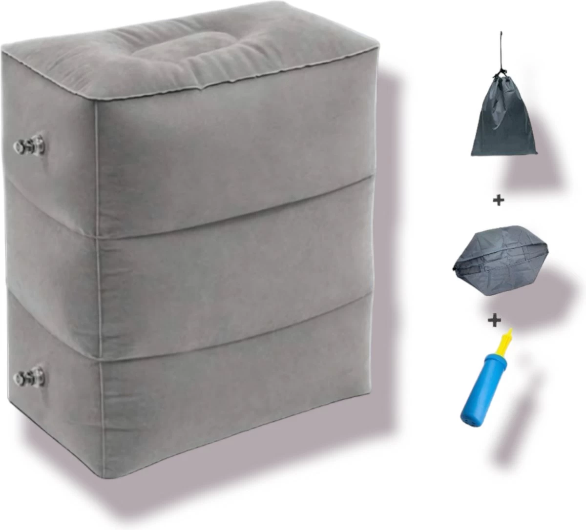 Merkloos Vliegtuigbedje - Voetkussen Opblaasbaar - Voetensteun - Voetenbankje - 3 Hoogte Standen - Reiskussen