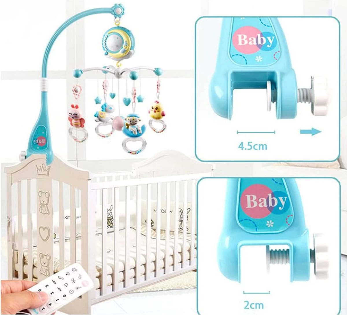 Baby Muzikale Wieg Mobiel, Alldo 360 ° Draaibare Mobiele Wieg Voor Baby's Met Muziek, Verlichting, Multifunctioneel Hangend Born Cot Toy Bedbel Speelgoed Met Afstandsbediening En Projectie - Afbeelding 6