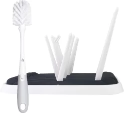 STACK Flessen Droogrek Met Flessenborstel | Zwart - Geschikt Voor Flessen En Doppen - Droogrek Voor Flessen - Baby Flessenrek - Afdruiprek Baby - Drying Rack - Babyfles Droogrek - Afdruiprek Fles Met Lekbak - Afdruiprek - Babyflessen - Flessenrek