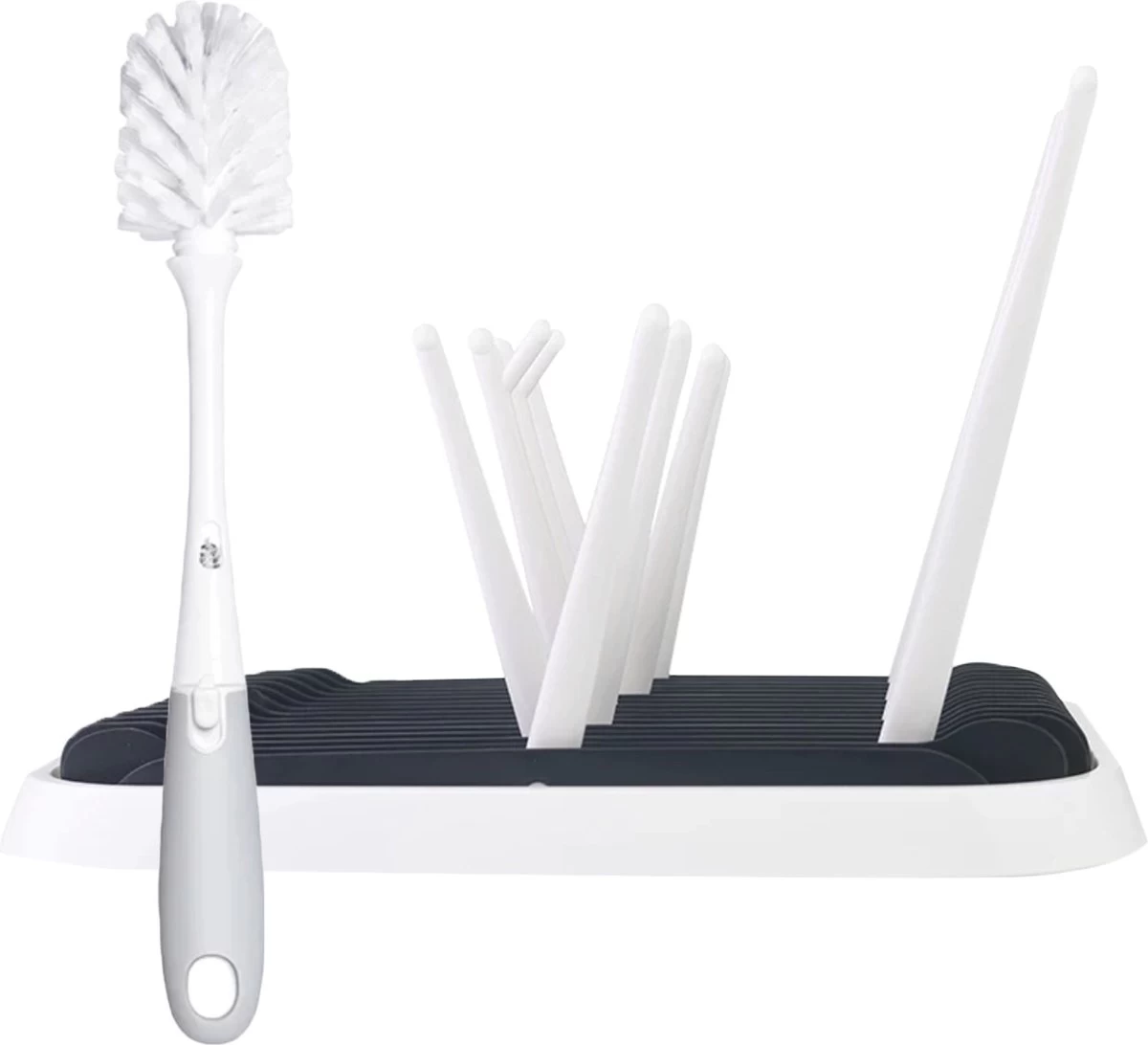 STACK Flessen Droogrek Met Flessenborstel | Zwart - Geschikt Voor Flessen En Doppen - Droogrek Voor Flessen - Baby Flessenrek - Afdruiprek Baby - Drying Rack - Babyfles Droogrek - Afdruiprek Fles Met Lekbak - Afdruiprek - Babyflessen - Flessenrek