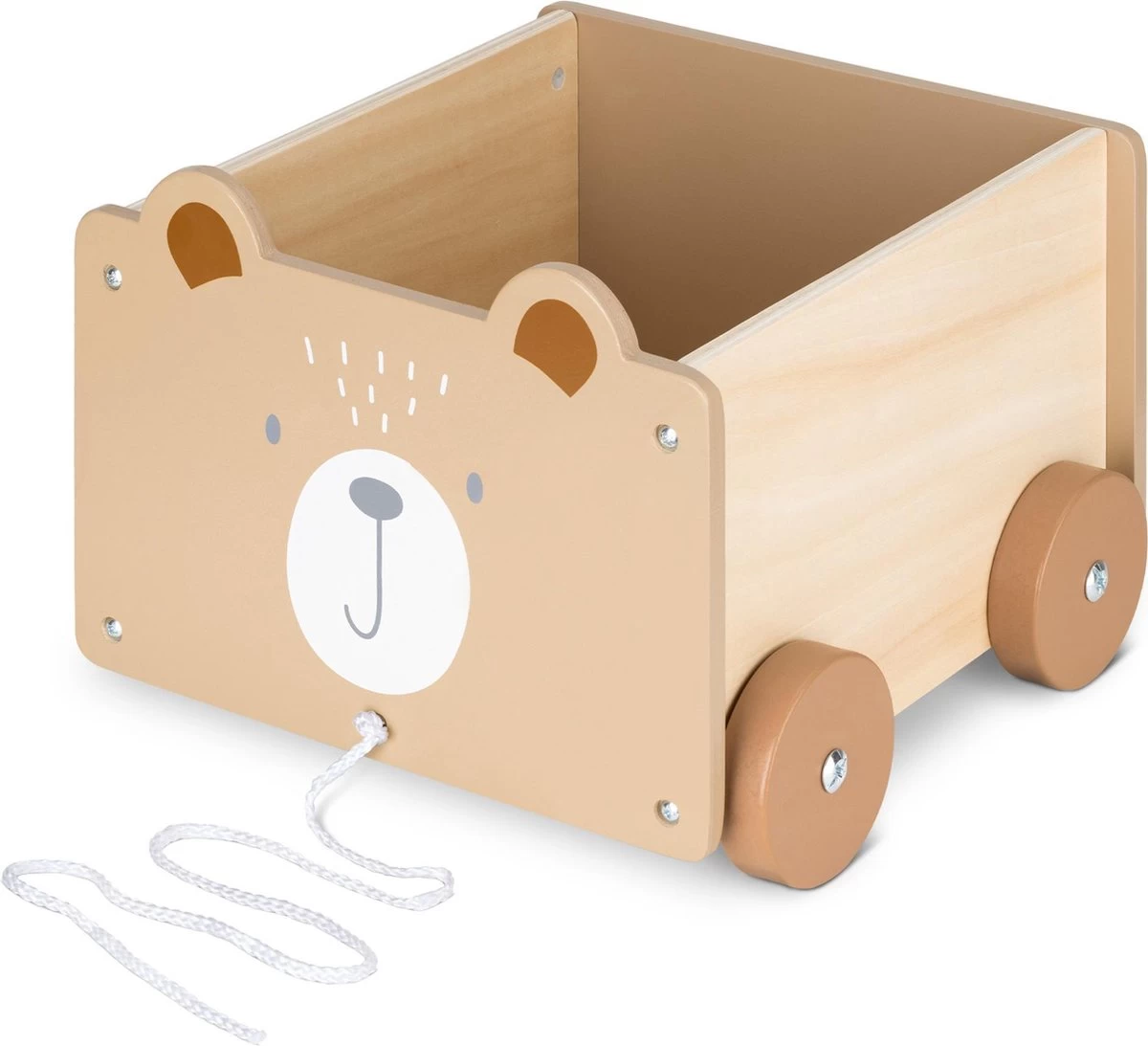 Navaris Houten Speelgoedkist Op Wielen - Opbergbox Voor Speelgoed - Inclusief Trektouw - Beer - 25,5 X 24 X 20 Cm - Bruin - Afbeelding 2