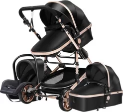 Merkloos Lioretti® Luxe Baby Buggy 3 In 1 | Baby Wagen | Kinderwagen Met Stoel En Wieg | Inklapbaar | Hoge Kwaliteit | Combi | Zwart