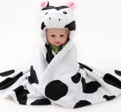 Multifunctionele Baby Fleecedeken Met Capuchon Stoere Koe! | Badcape Baby En Peuters | Deken Kinderen | Wikkeldeken | Dekentje Baby & Peuter 0-3 Jaar | Babydeken | Kraamcadeau | Babycape | Fleece Deken | Kraam | Maxi Cosi Deken | Dier | Doek