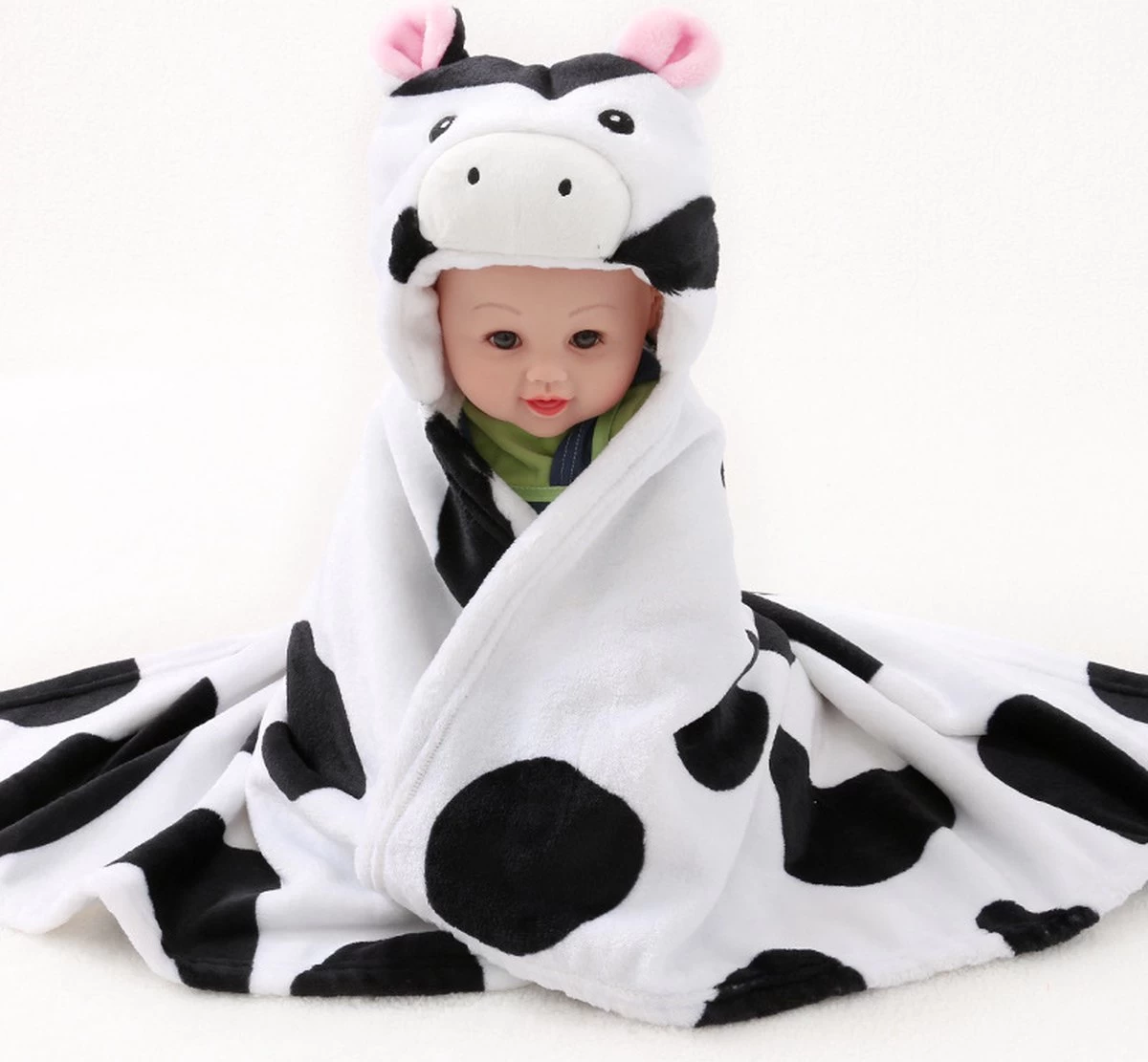 Multifunctionele Baby Fleecedeken Met Capuchon Stoere Koe! | Badcape Baby En Peuters | Deken Kinderen | Wikkeldeken | Dekentje Baby & Peuter 0-3 Jaar | Babydeken | Kraamcadeau | Babycape | Fleece Deken | Kraam | Maxi Cosi Deken | Dier | Doek