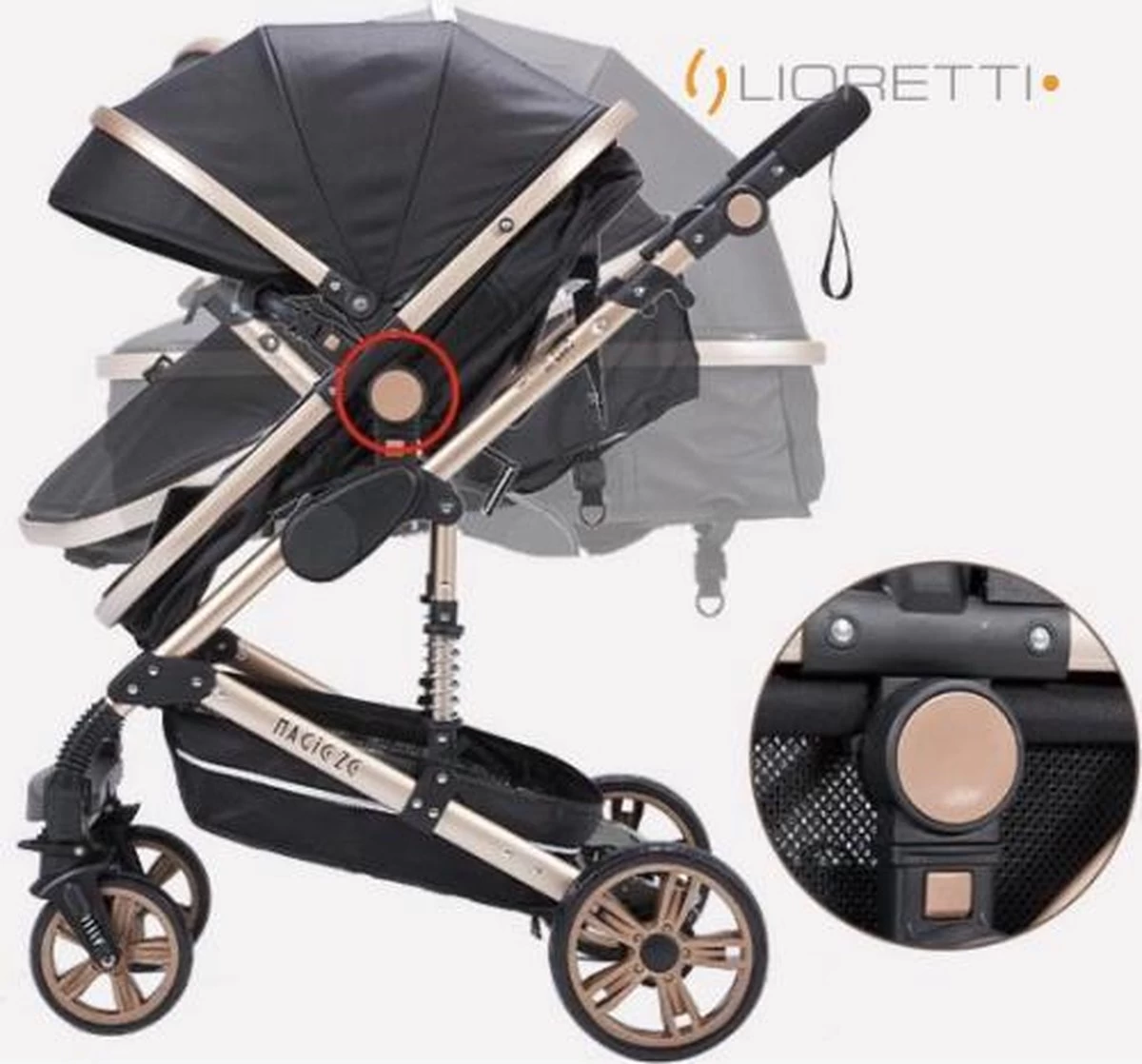 Merkloos Lioretti® Luxe Baby Buggy 3 In 1 | Baby Wagen | Kinderwagen Met Stoel En Wieg | Inklapbaar | Hoge Kwaliteit | Combi | Zwart - Afbeelding 2