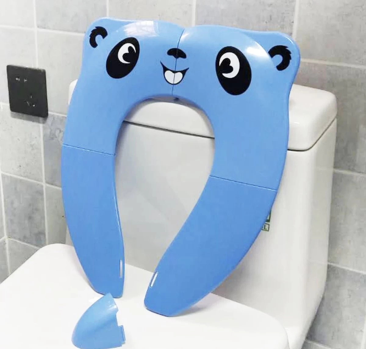 Merkloos Panda Toiletbril - Opvouwbaar In Opbergtasje - Voor Kinderen - WC Bril Verkleinen - Zindelijkheidstraining - Blauw - Afbeelding 4