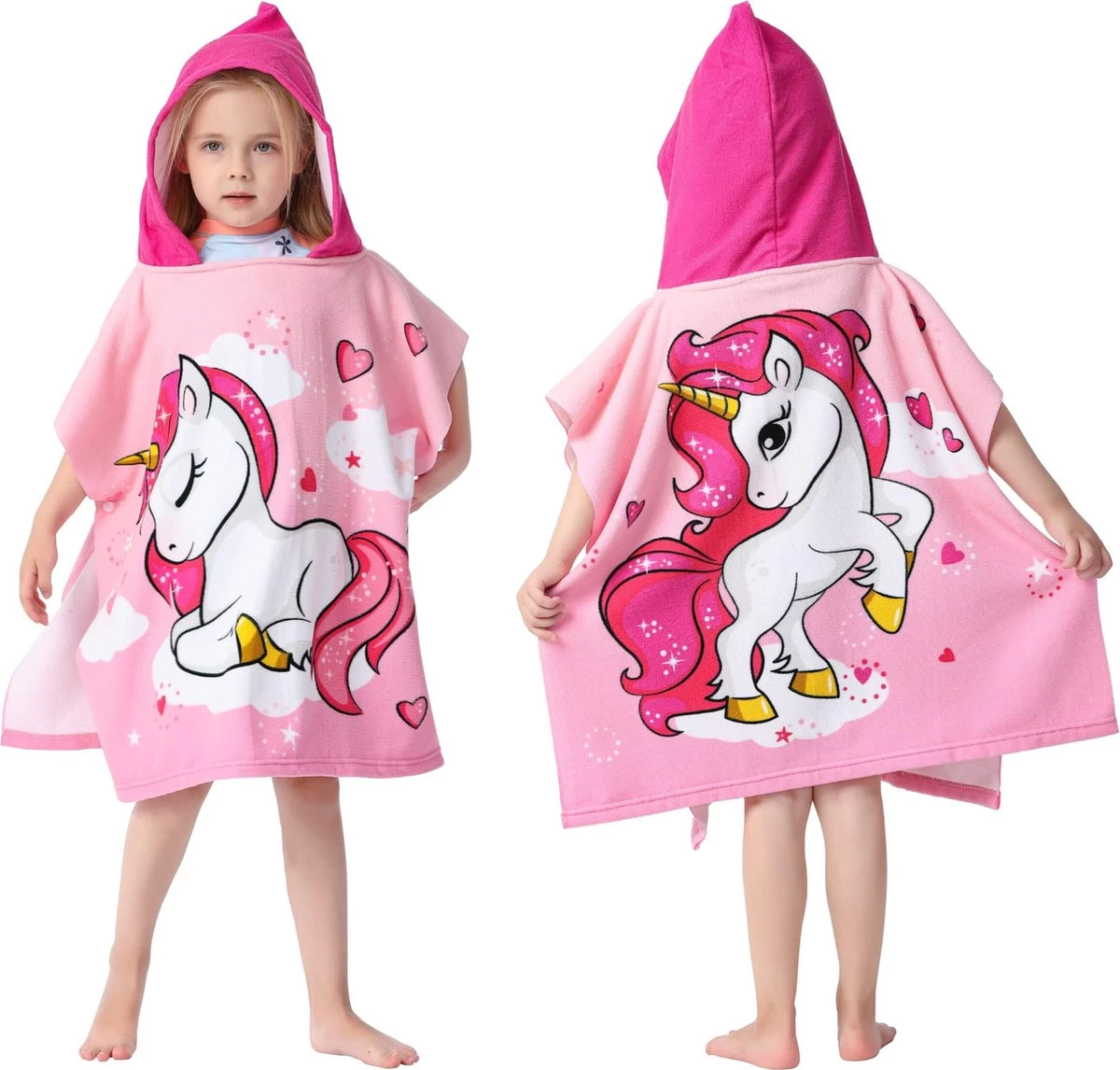 JAXY Badcape Baby - Badcape - Baby Badjas - Omslagdoek - Omslagdoek - Baby Handdoek Met Capuchon - Strandhanddoek - Badponcho - Poncho Handdoek - Microfiber - 60x90cm - Pony - Afbeelding 2